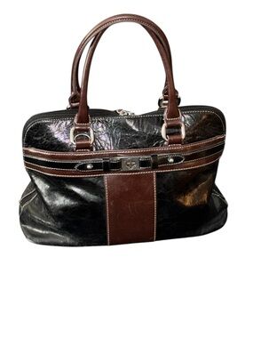 Giani Bernini Leather Satchel Black Brown Tote Bag Work Purse